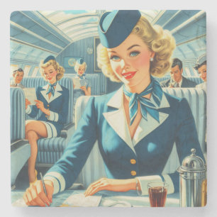 stewardess illustratie stenen onderzetter