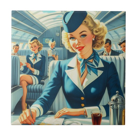  stewardess illustratie tegeltje (Voorkant)