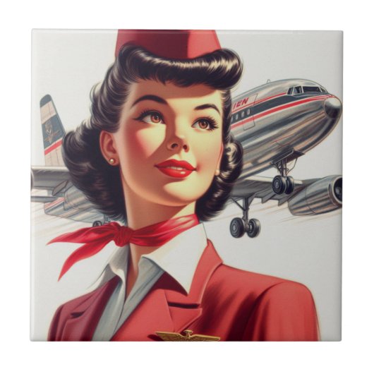  stewardess illustratie tegeltje (Voorkant)