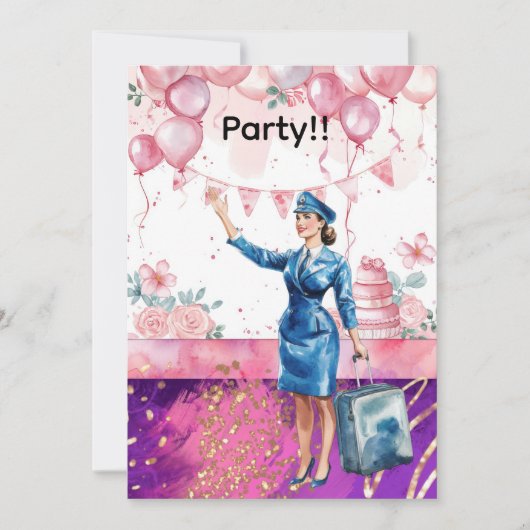 Stewardess verjaardagsfeestje kaart (Voorkant)