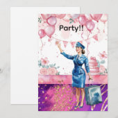 Stewardess verjaardagsfeestje kaart (Voorkant / Achterkant)