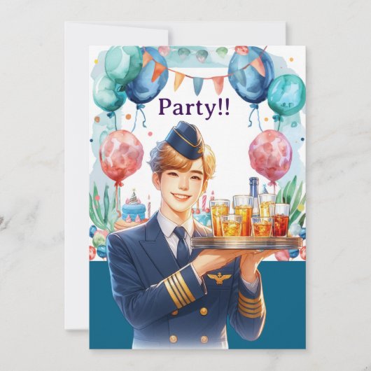 Stewardess verjaardagsfeestje  kaart (Voorkant)