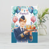 Stewardess verjaardagsfeestje  kaart (Staand voorkant)