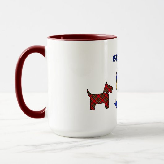 Stewart Badge & Tartan Scottie Dogs gepersonalisee Mok (Links)