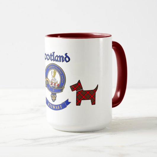 Stewart Badge & Tartan Scottie Dogs gepersonalisee Mok (Voorkant rechts)