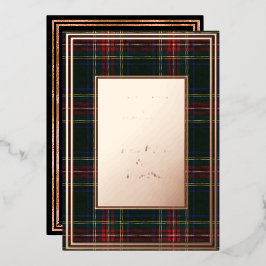 Stewart Black Modern Originele Schotse Tartan Roze Folie Uitnodiging
