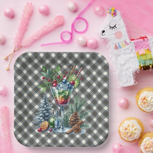 Stewart Blue Scottish Tartan Christmas Paper Plate Papieren Bordje (Feest)