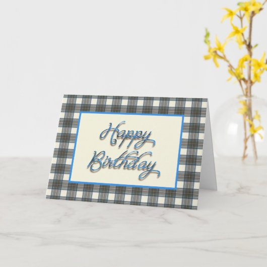 Stewart Blue Tartan Birthday Kaart (Gele Bloem)