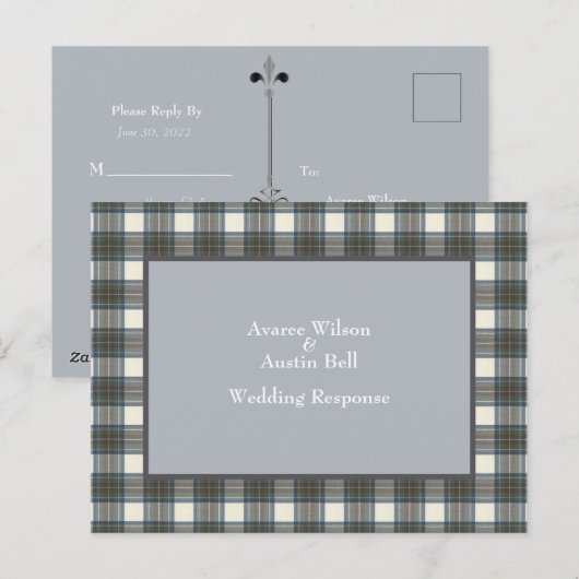 Stewart Blue Tartan Trouwantwoord Briefkaart (Voorkant / Achterkant)
