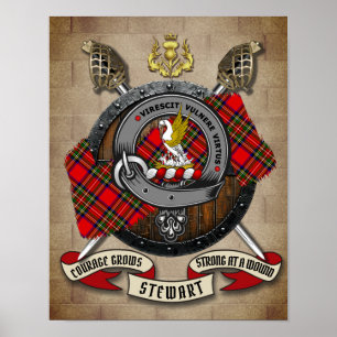 Stewart Clan Badge met gekruiste zwaarden geperson Poster