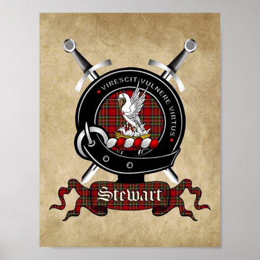 Stewart Clan badge & Tartan 8,5x11 Poster (Voorkant)