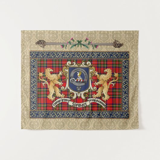 Stewart Clan Badge & Tartan met luonen Wandkleed (Voorkant (horizontaal))