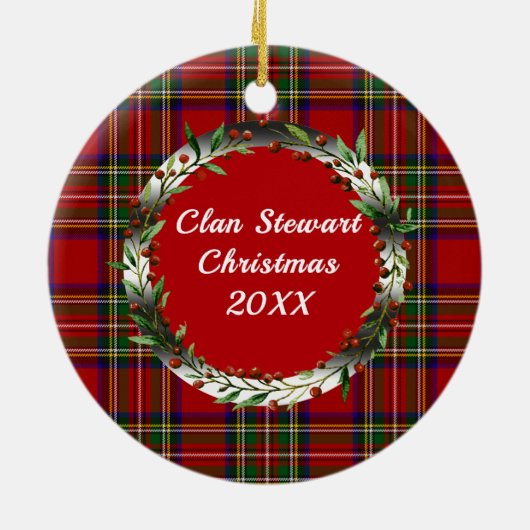 Stewart Clan Badge & Tartan Personalized Xmas Keramisch Ornament (Achterkant)