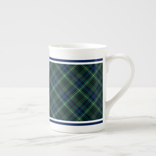 Stewart Clan Jacht Tartan Groen en Blauw Plaid Porselein Kop (Rechts)