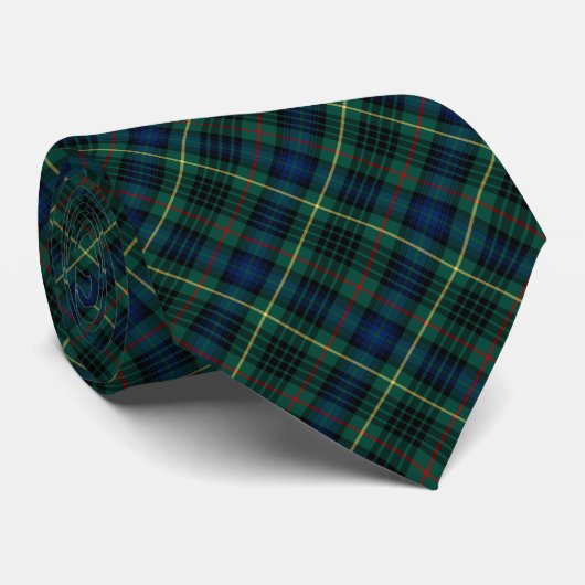 Stewart Clan Jacht Tartan Groen en Blauw Plaid Stropdas (Opgerold)