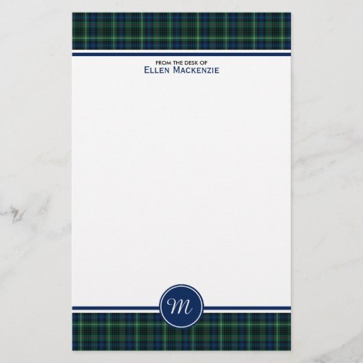 Stewart Clan Jacht Tartan Groen Plaid Monogram Briefpapier (Voorkant)