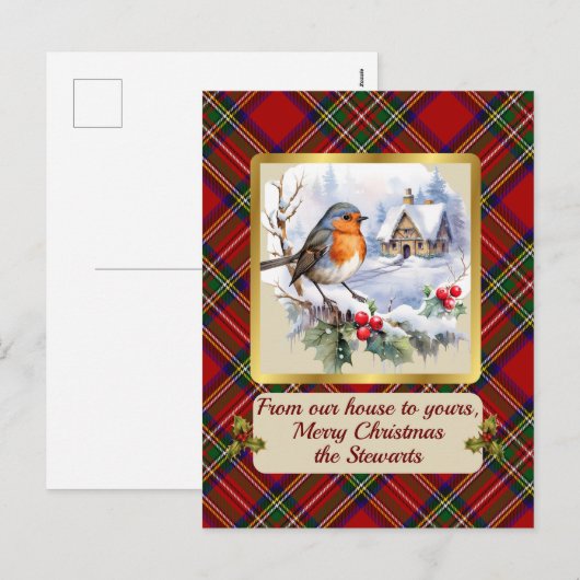 Stewart Crest & Tartan w/Robin Feestdagenkaart (Voorkant / Achterkant)