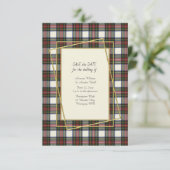 Stewart Dress Modern Tartan Met Gouden Lijst  Save The Date (Staand voorkant)