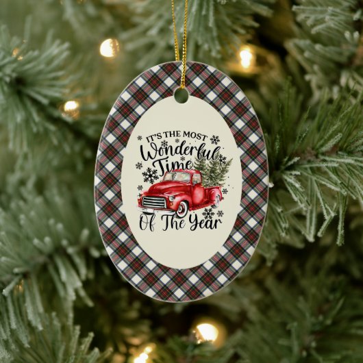 Stewart Dress  Tartan Most Wonderful Time Christma Keramisch Ornament (Boom)