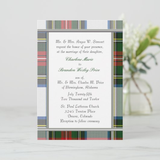 Stewart Dress Tartan Plegdenbruiloft Kaart (Staand voorkant)