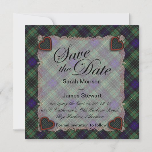 Stewart Hunting Scottish clan tartan - Pset Save The Date (Voorkant)