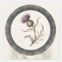 Stewart Hunting Tartan Distel Vierkante Sticker