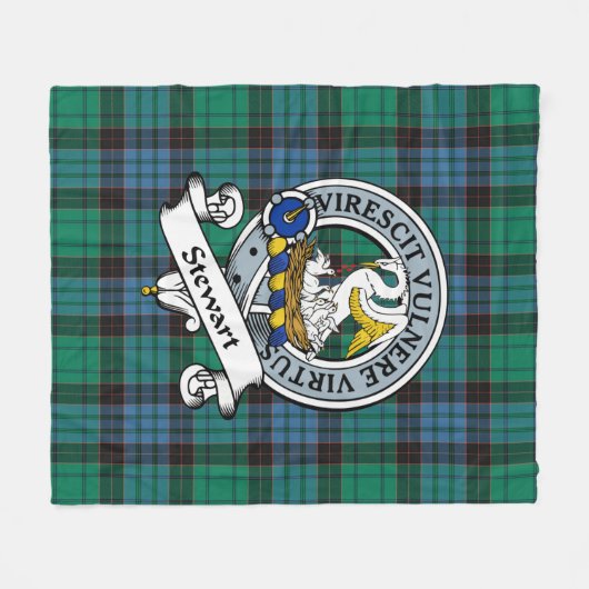 Stewart Old Ancient Clan Badge Tartan Pset Fleece Deken (Voorkant (Horizontaal))