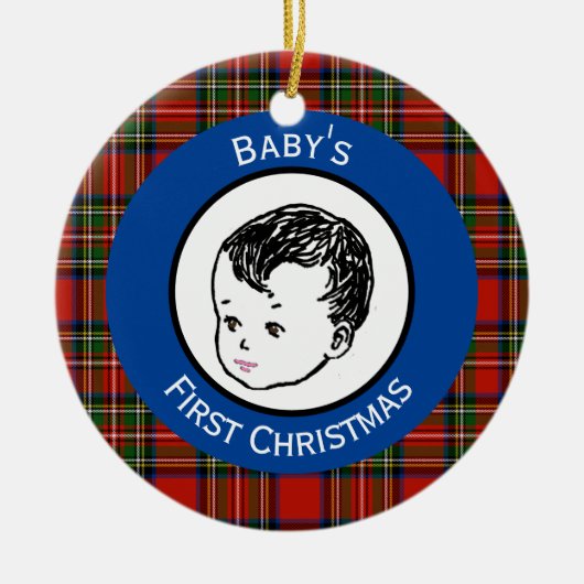 Stewart Pset Black Hair Baby's eerste Kerstmis Keramisch Ornament (Voorkant)