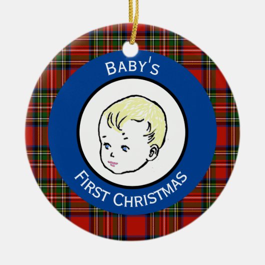 Stewart Pset Blonde Hair Baby's eerste Kerstmis Keramisch Ornament (Voorkant)
