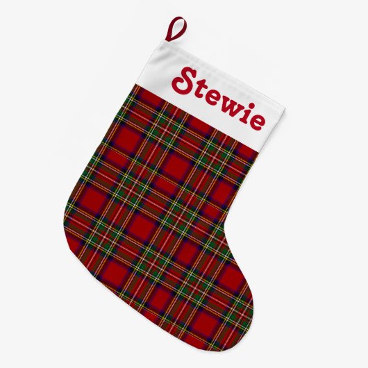 Stewart Royal Tartan Red Plaid Naam aanpassen Grote Kerstsok (Voorkant (Hangend))