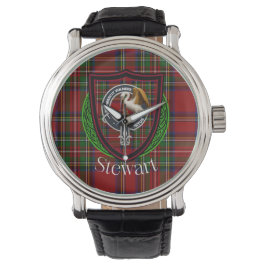Stewart Schotse Clan Tartan & Wapenembleem Horloge