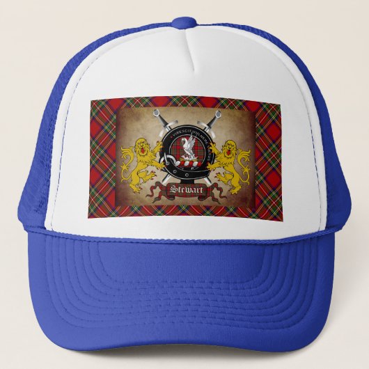 Stewart Schotse Tartan & Badge Trucker Hoed Trucker Pet (Voorkant)