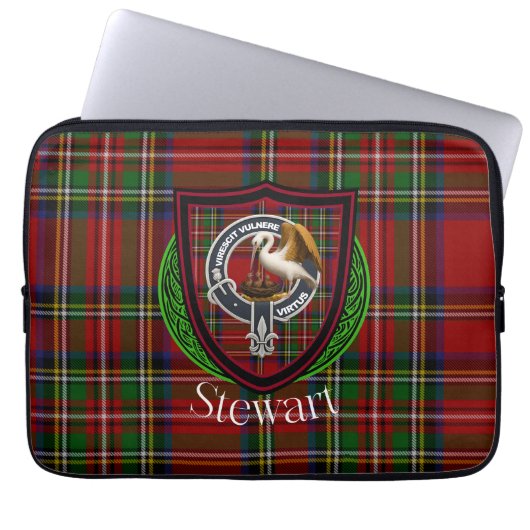 Stewart Scottish Clan Tartan and Crest Laptop Sleeve (Voorkant)