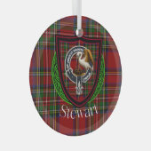 Stewart Scottish Clan Tartan & Crest Glas Ornament (Voorkant Rechts)