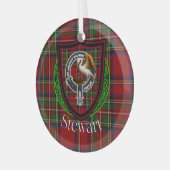 Stewart Scottish Clan Tartan & Crest Glas Ornament (Voorkant links)