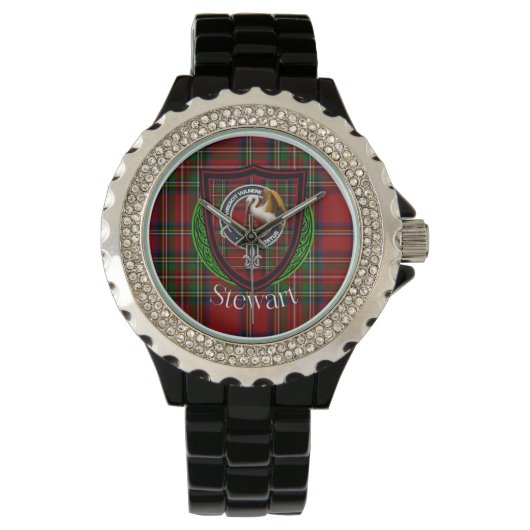 Stewart Scottish Clan Tartan & Crest Horloge (Voorkant)