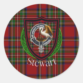 Stewart Scottish Clan Tartan & Crest Ronde Sticker