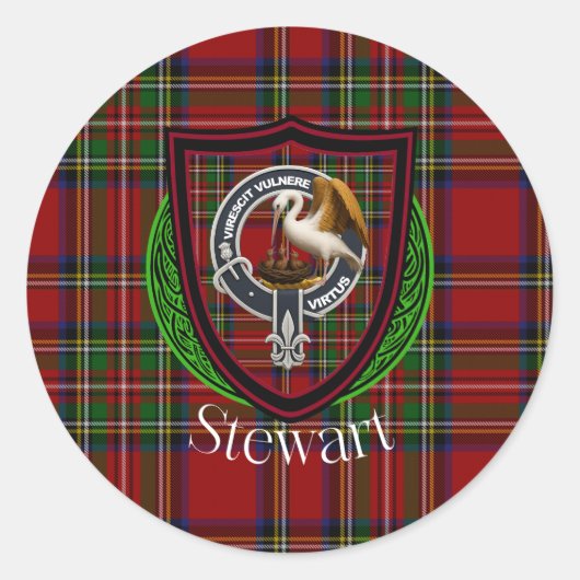 Stewart Scottish Clan Tartan & Crest Ronde Sticker (Voorkant)