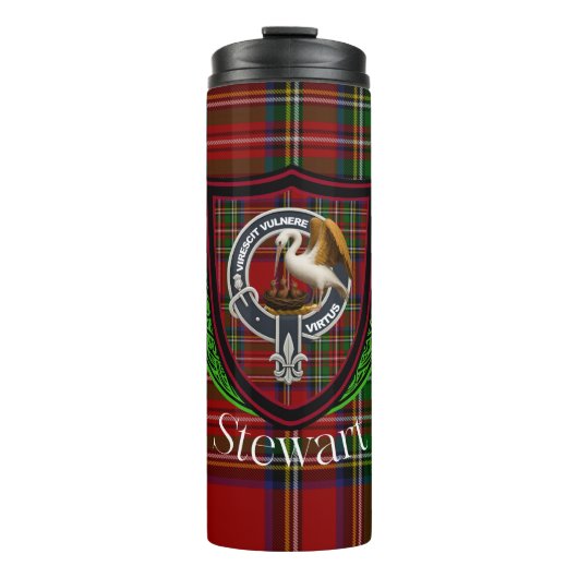 Stewart Scottish Clan Tartan & Crest Thermosbeker (Voorkant)