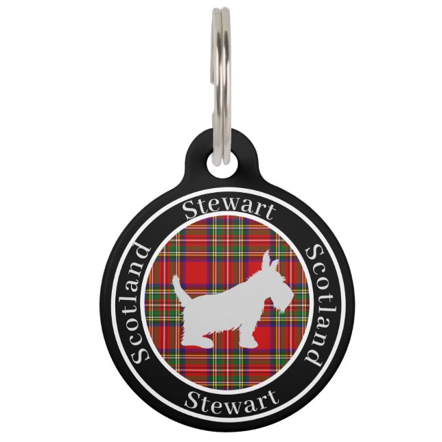 Stewart Tartan & Scottie Dog gepersonaliseerd Huisdierpenning (Voorkant)