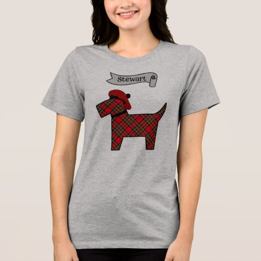 Stewart Tartan Scottie Dog Personalized Tri-Blend Shirt (Voorkant)