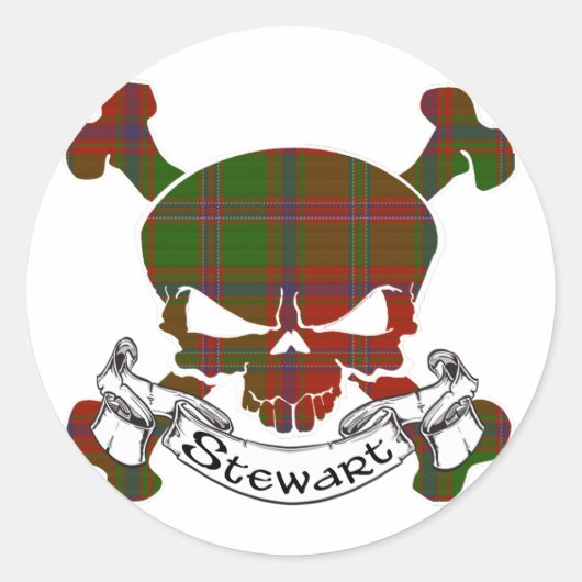 Stewart Tartan Skull Ronde Sticker (Voorkant)