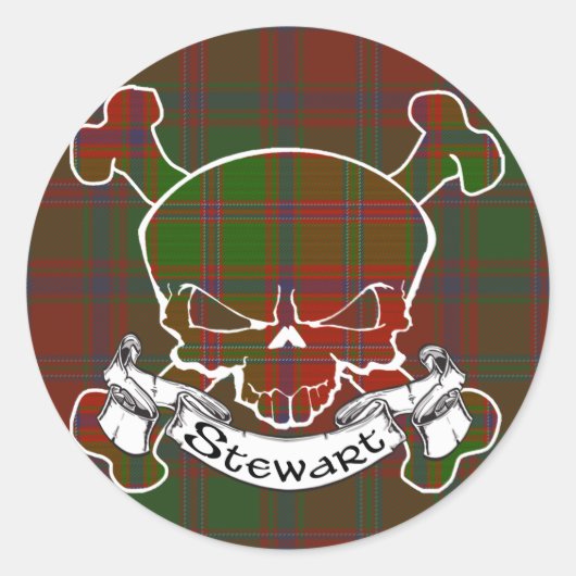 Stewart Tartan Skull Ronde Sticker (Voorkant)