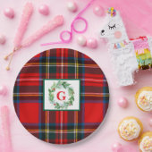 Stewart Xmas Plaid MONOGRAM Handgeschilderde krans Papieren Bordje (Feest)