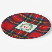 Stewart Xmas Plaid MONOGRAM Handgeschilderde krans Papieren Bordje (Gekanteld)