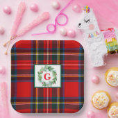 Stewart Xmas Plaid MONOGRAM Handgeschilderde krans Papieren Bordje (Feest)