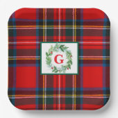 Stewart Xmas Plaid MONOGRAM Handgeschilderde krans Papieren Bordje (Voorkant)