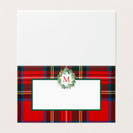 Stewart Xmas Plaid Wreath Monogram Place kaart