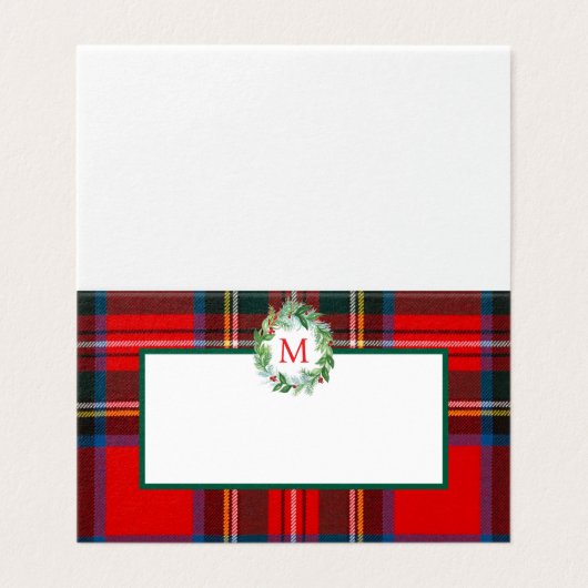 Stewart Xmas Plaid Wreath Monogram Place kaart (Buitenkant ongevouwen)
