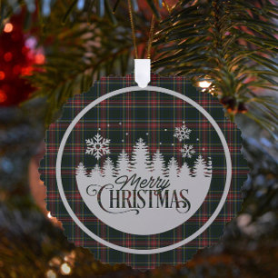 Stewart Zwart Modern Schots Tartan Kerstmis Ornament Kaart